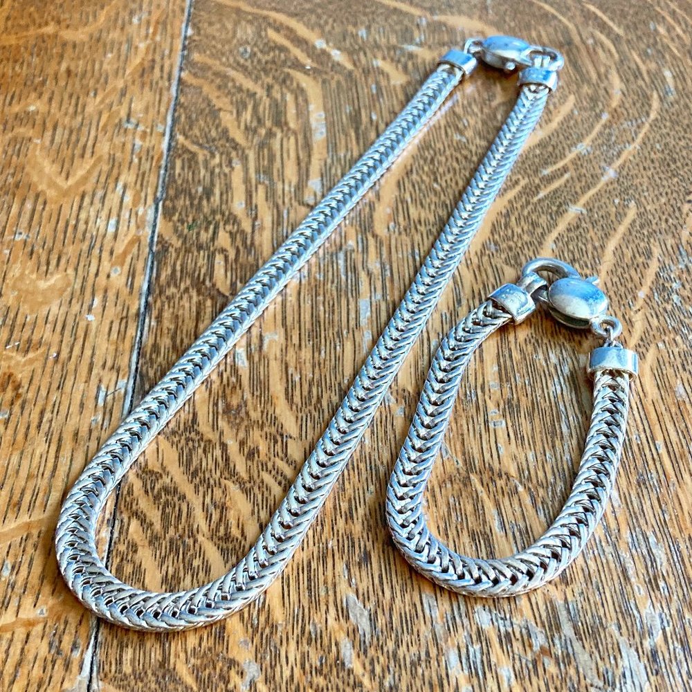 Silvertone Chain Necklace + Bracelet Set